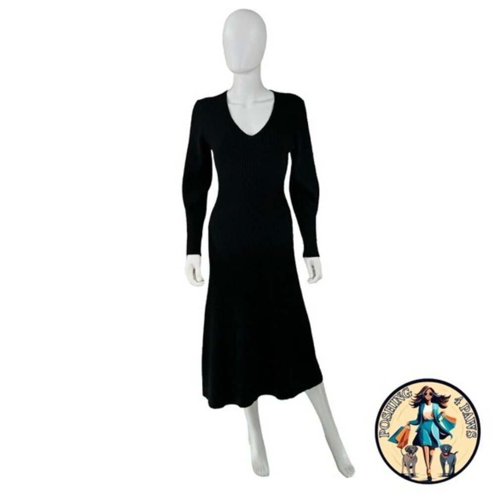 Hyacinth House NEW Black Brigid Knit Long Sleeve Midi Sweater Dress Size M - Picture 3 of 8
